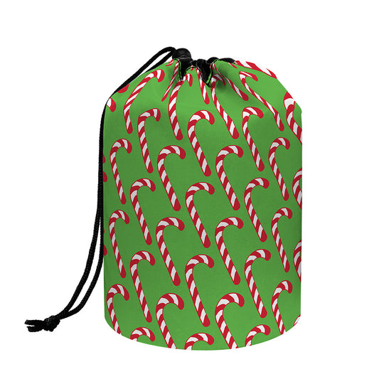 Merry Christmas Candy Cane Pattern Print Drawstring Makeup Bag