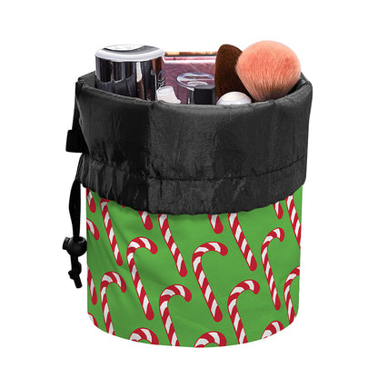 Merry Christmas Candy Cane Pattern Print Drawstring Makeup Bag