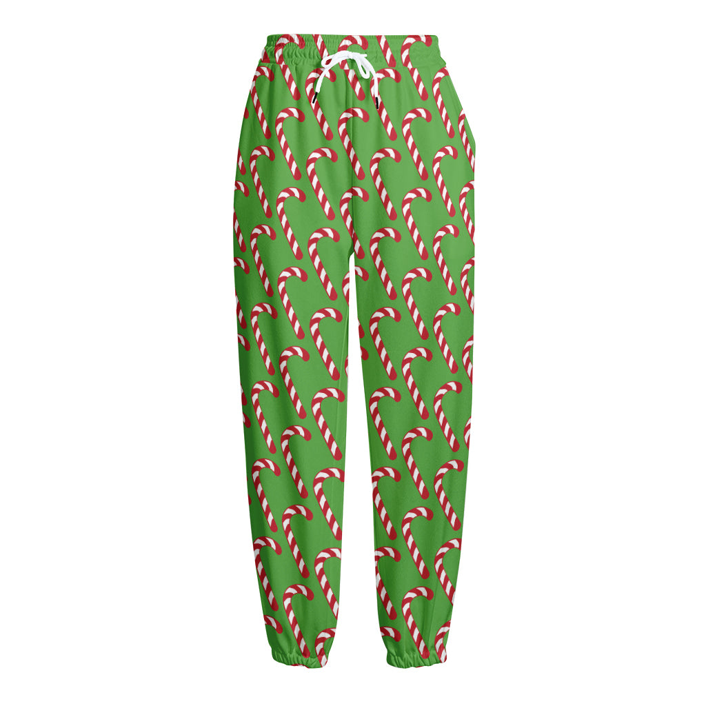 Merry Christmas Candy Cane Pattern Print Fleece Lined Knit Pants