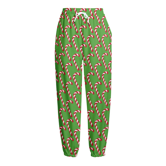 Merry Christmas Candy Cane Pattern Print Fleece Lined Knit Pants