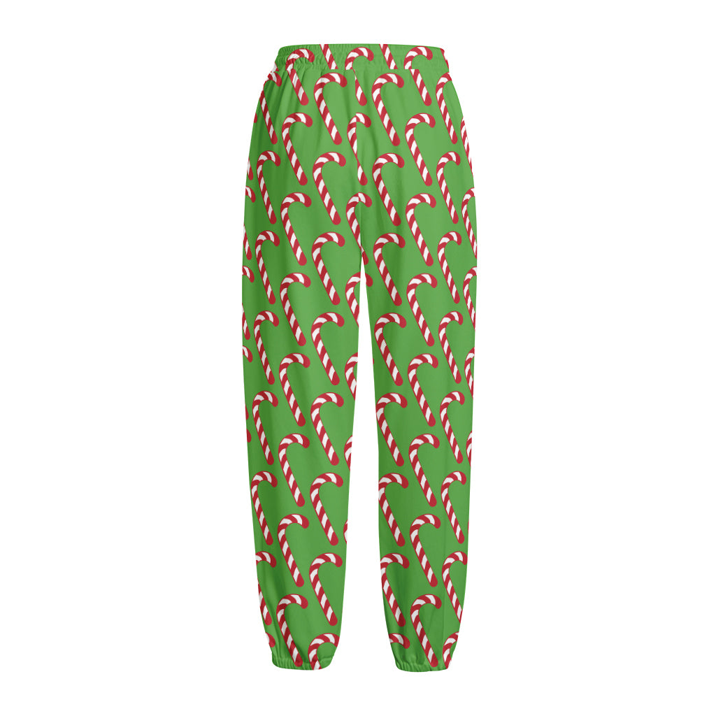 Merry Christmas Candy Cane Pattern Print Fleece Lined Knit Pants