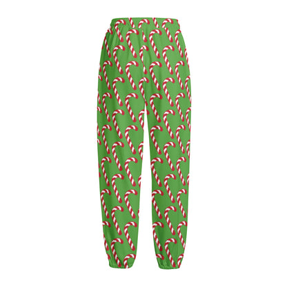 Merry Christmas Candy Cane Pattern Print Fleece Lined Knit Pants
