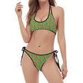 Merry Christmas Candy Cane Pattern Print Halter Scoop Tie Side Bikini