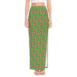 Merry Christmas Candy Cane Pattern Print High Slit Maxi Skirt