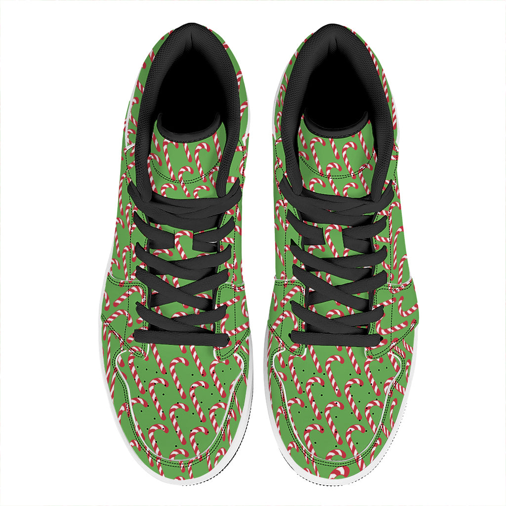 Merry Christmas Candy Cane Pattern Print High Top Leather Sneakers