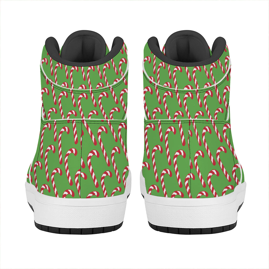 Merry Christmas Candy Cane Pattern Print High Top Leather Sneakers