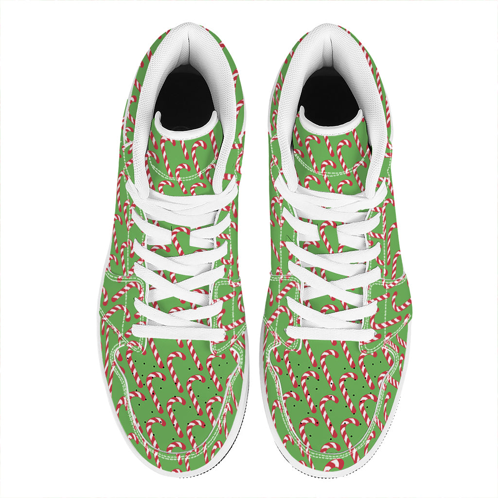 Merry Christmas Candy Cane Pattern Print High Top Leather Sneakers