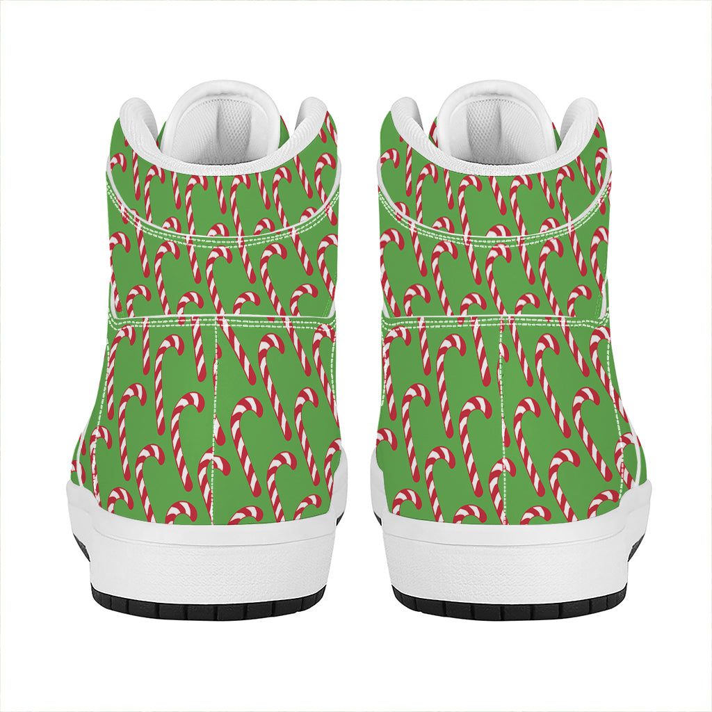 Merry Christmas Candy Cane Pattern Print High Top Leather Sneakers