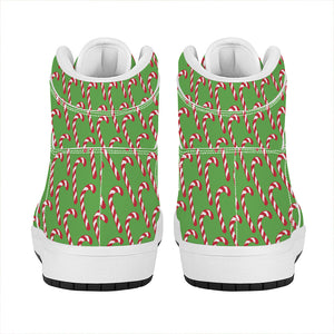 Merry Christmas Candy Cane Pattern Print High Top Leather Sneakers