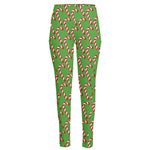 Merry Christmas Candy Cane Pattern Print High-Waisted Pocket Leggings