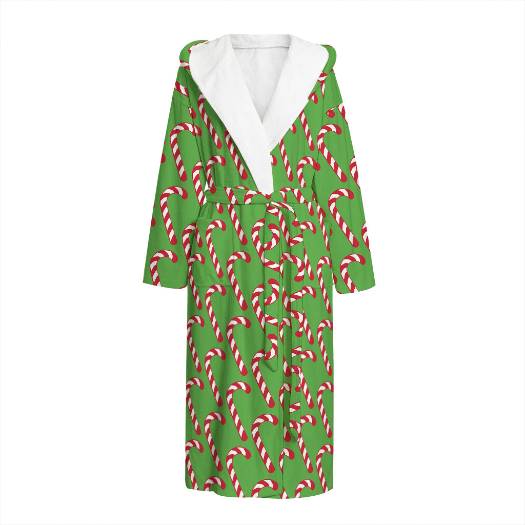 Merry Christmas Candy Cane Pattern Print Hooded Bathrobe