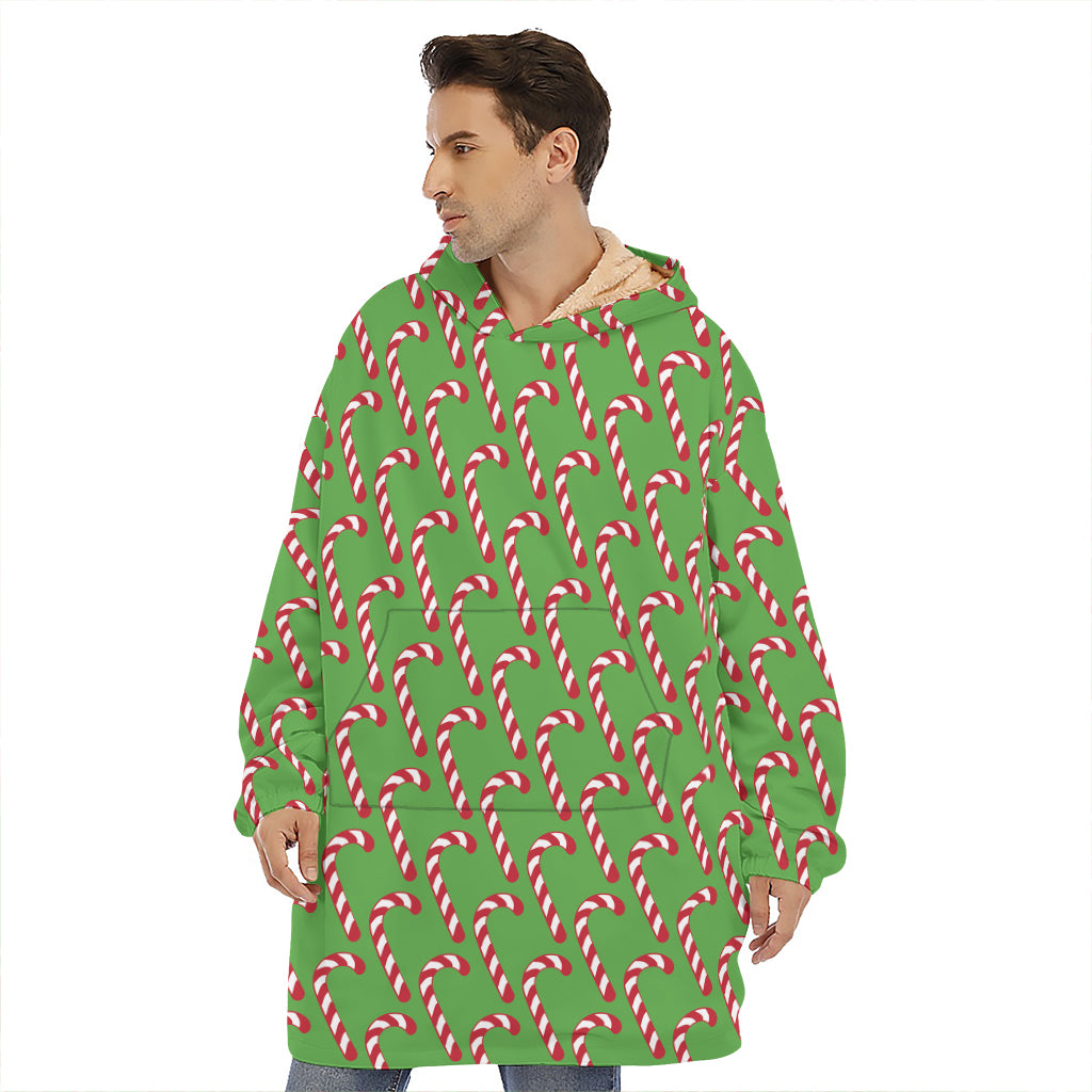 Merry Christmas Candy Cane Pattern Print Hoodie Blanket
