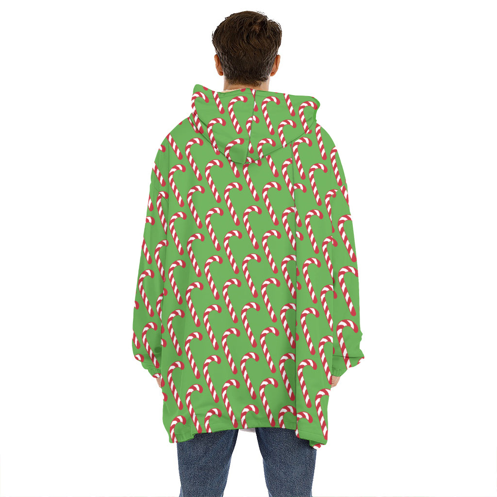 Merry Christmas Candy Cane Pattern Print Hoodie Blanket