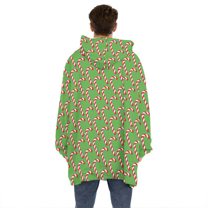 Merry Christmas Candy Cane Pattern Print Hoodie Blanket