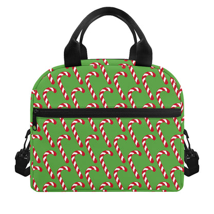 Merry Christmas Candy Cane Pattern Print Insulated Lunch Bag
