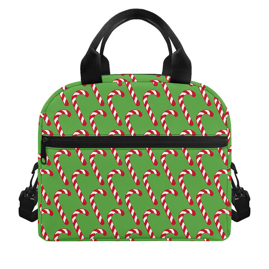 Merry Christmas Candy Cane Pattern Print Insulated Lunch Bag