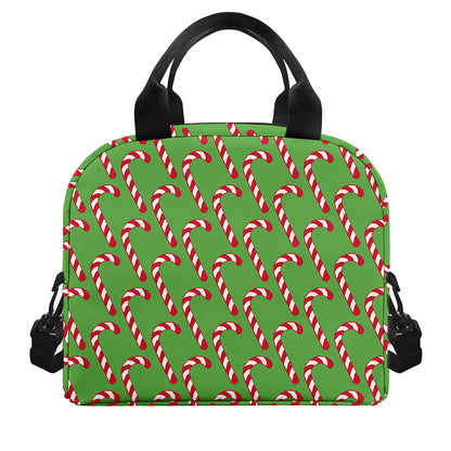 Merry Christmas Candy Cane Pattern Print Insulated Lunch Bag