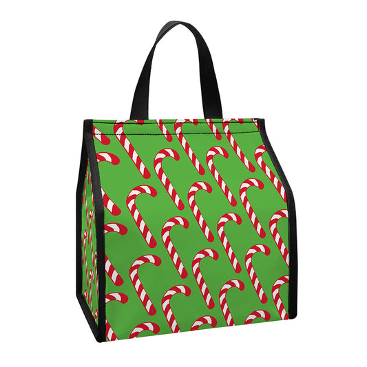 Merry Christmas Candy Cane Pattern Print Insulated Lunch Tote