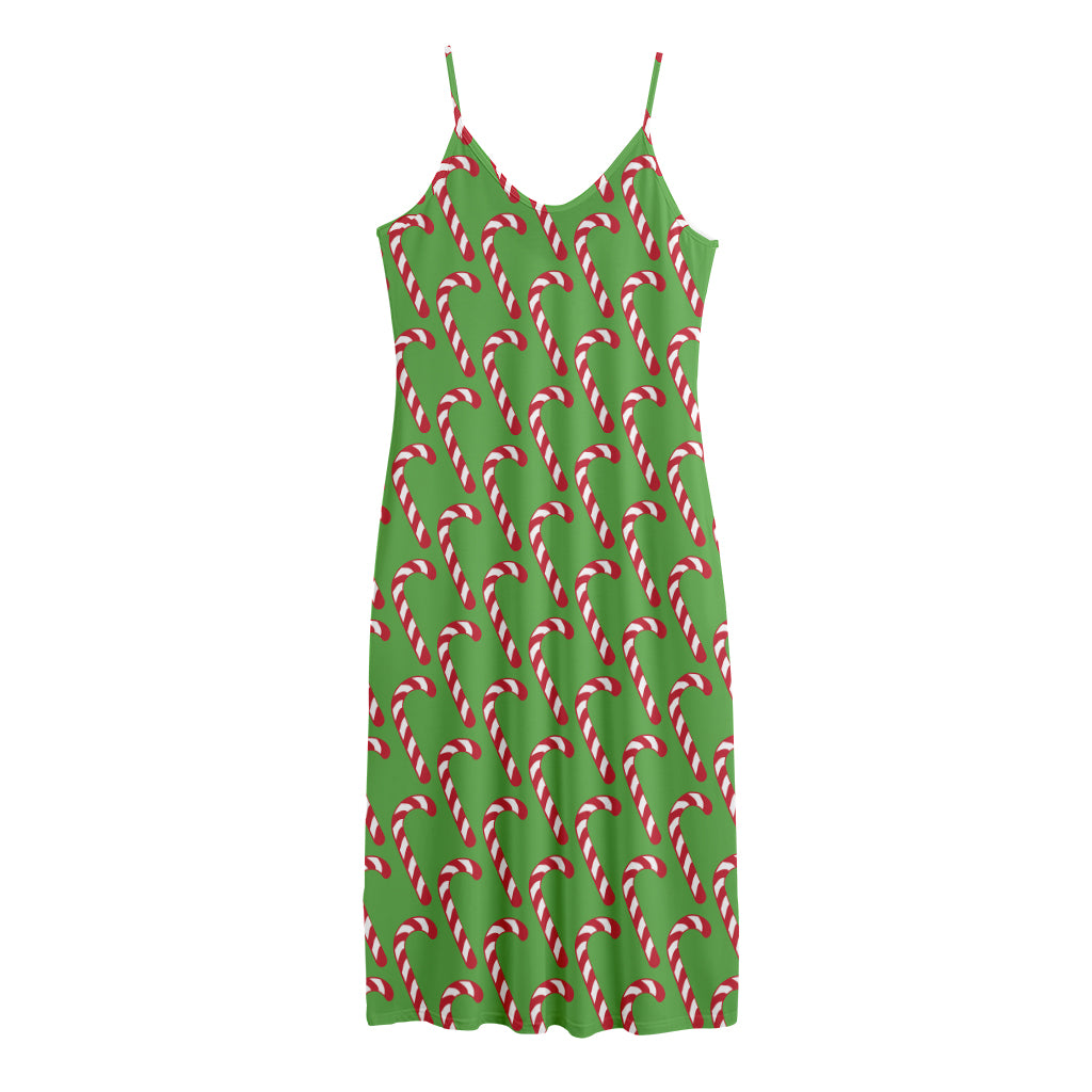 Merry Christmas Candy Cane Pattern Print Jersey Midi Cami Dress