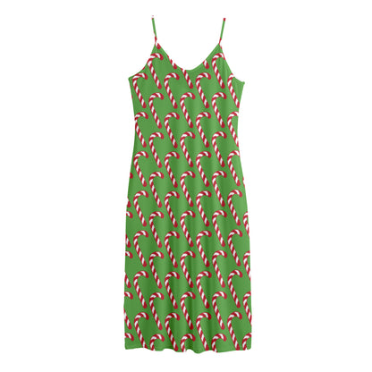 Merry Christmas Candy Cane Pattern Print Jersey Midi Cami Dress
