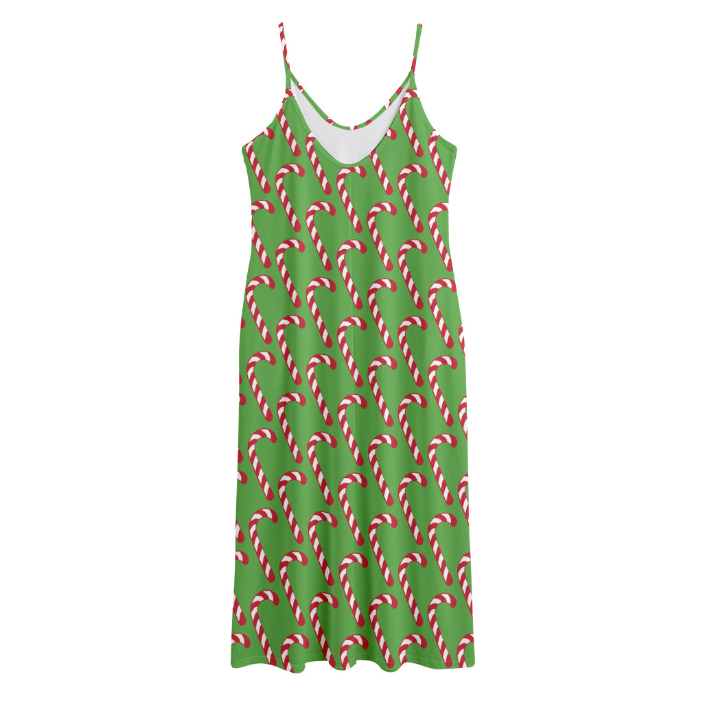 Merry Christmas Candy Cane Pattern Print Jersey Midi Cami Dress