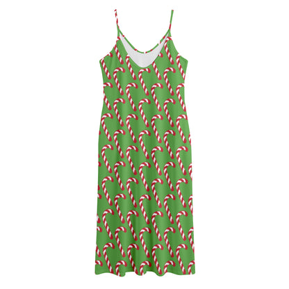 Merry Christmas Candy Cane Pattern Print Jersey Midi Cami Dress