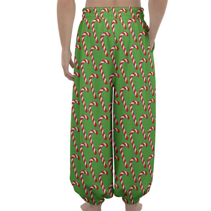 Merry Christmas Candy Cane Pattern Print Lantern Pants