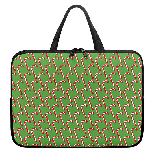 Merry Christmas Candy Cane Pattern Print Laptop Sleeve With Handle