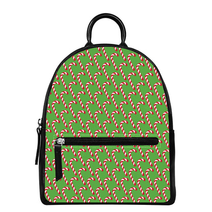 Merry Christmas Candy Cane Pattern Print Leather Backpack