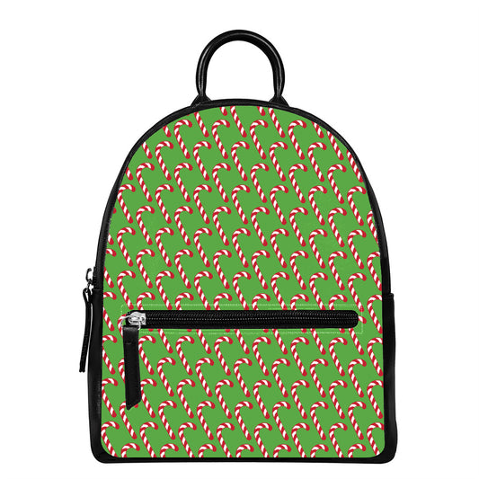 Merry Christmas Candy Cane Pattern Print Leather Backpack
