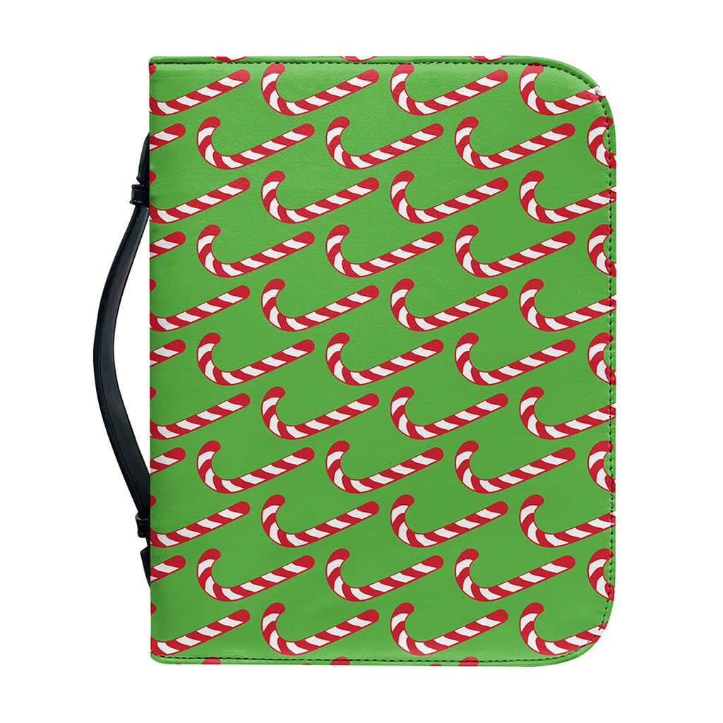 Merry Christmas Candy Cane Pattern Print Leather Bible Cover