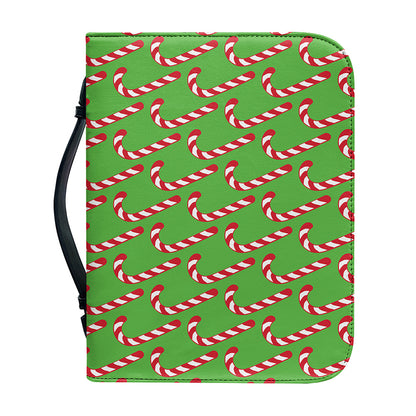 Merry Christmas Candy Cane Pattern Print Leather Bible Cover