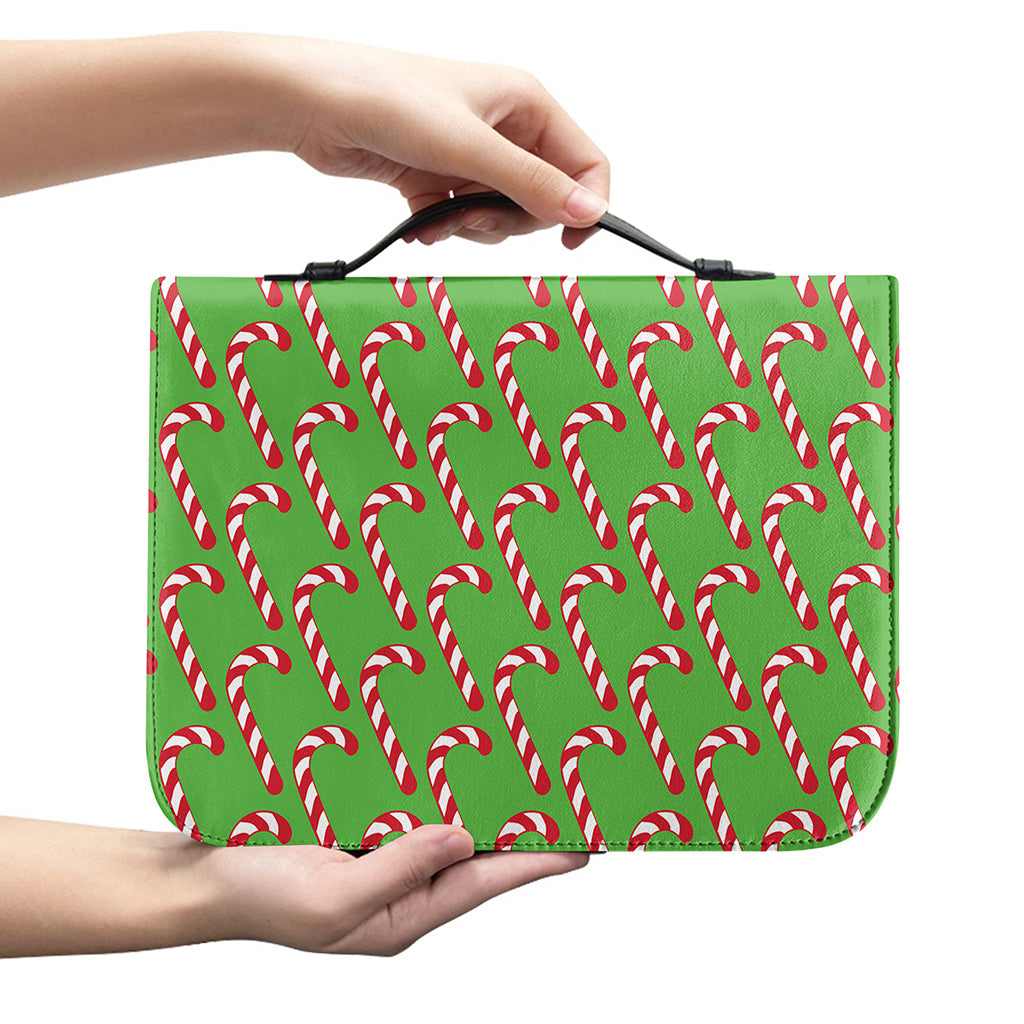 Merry Christmas Candy Cane Pattern Print Leather Bible Cover