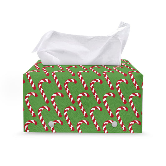 Merry Christmas Candy Cane Pattern Print Leather Tissue Box Cover