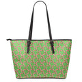 Merry Christmas Candy Cane Pattern Print Leather Tote Bag With Zipper