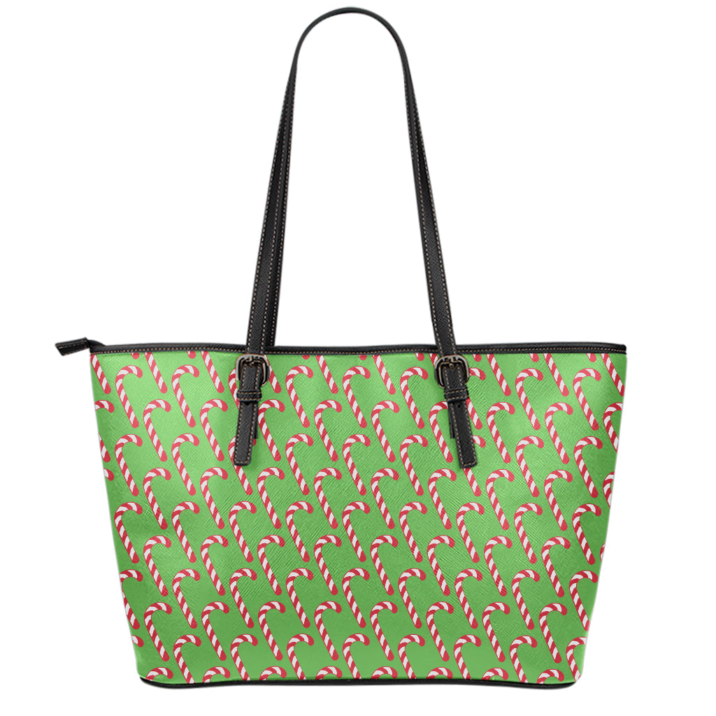Merry Christmas Candy Cane Pattern Print Leather Tote Bag