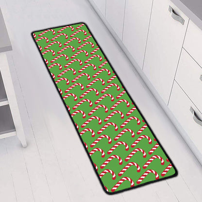 Merry Christmas Candy Cane Pattern Print Long Kitchen Mat