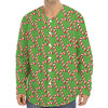 Merry Christmas Candy Cane Pattern Print Long Sleeve Baseball Jersey