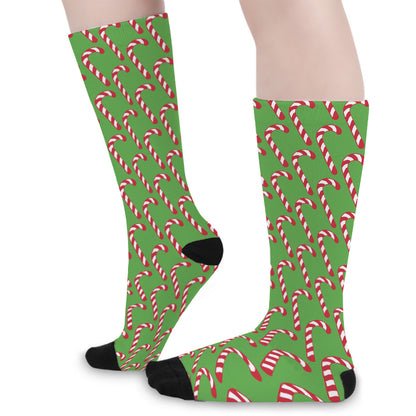 Merry Christmas Candy Cane Pattern Print Long Socks