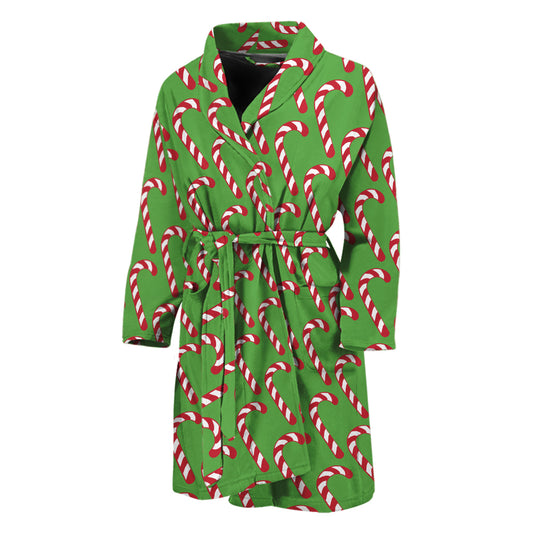 Merry Christmas Candy Cane Pattern Print Men's Bathrobe