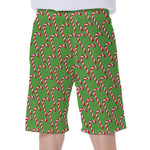 Merry Christmas Candy Cane Pattern Print Men's Beach Shorts