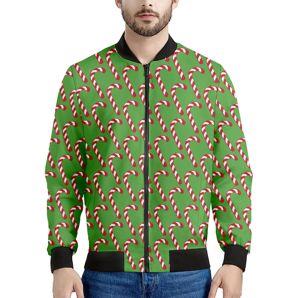 Merry Christmas Candy Cane Pattern Print Men's Bomber Jacket