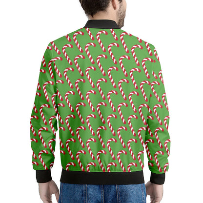 Merry Christmas Candy Cane Pattern Print Men's Bomber Jacket