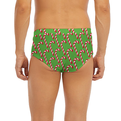 Merry Christmas Candy Cane Pattern Print Men's Briefs