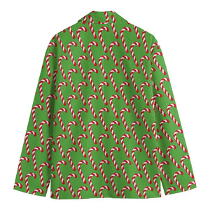 Merry Christmas Candy Cane Pattern Print Men's Cotton Blazer