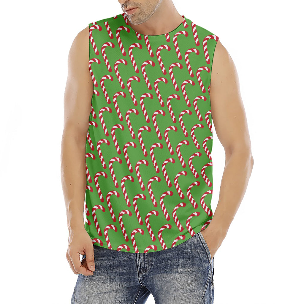 Merry Christmas Candy Cane Pattern Print Men's Fitness Tank Top