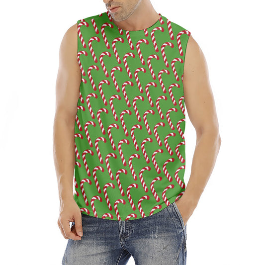 Merry Christmas Candy Cane Pattern Print Men's Fitness Tank Top