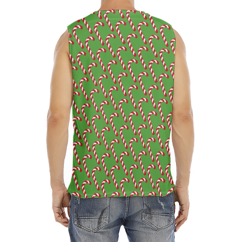 Merry Christmas Candy Cane Pattern Print Men's Fitness Tank Top