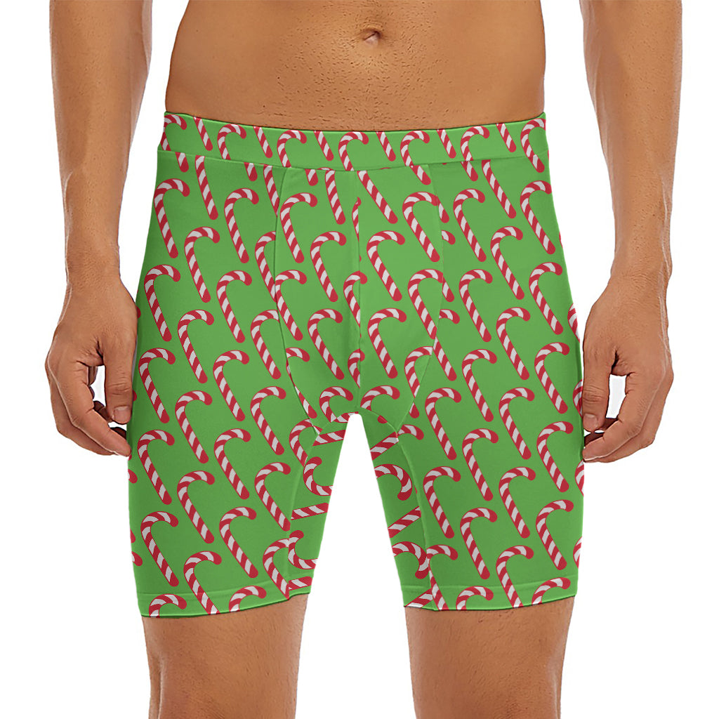 Merry Christmas Candy Cane Pattern Print Men's Long Boxer Briefs