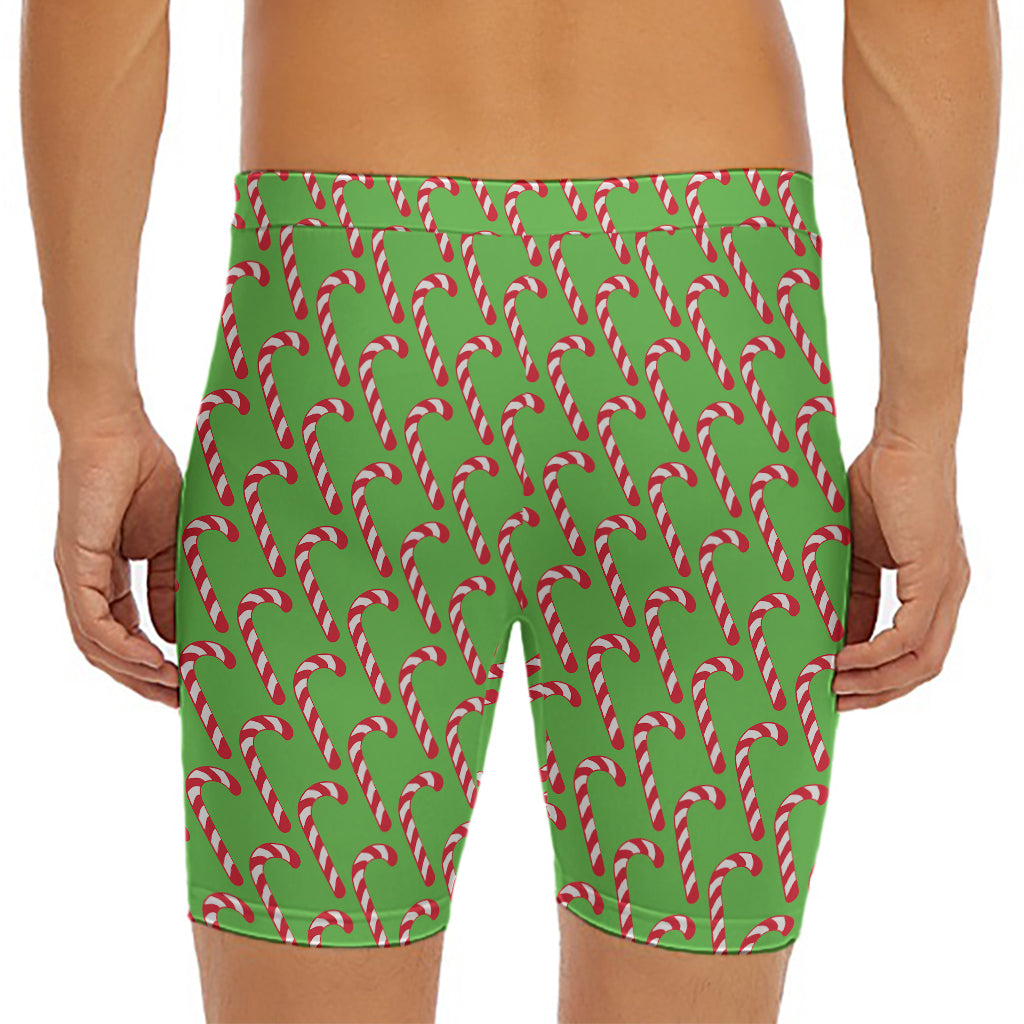 Merry Christmas Candy Cane Pattern Print Men's Long Boxer Briefs